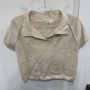 Elan Beige Collared Knit Top